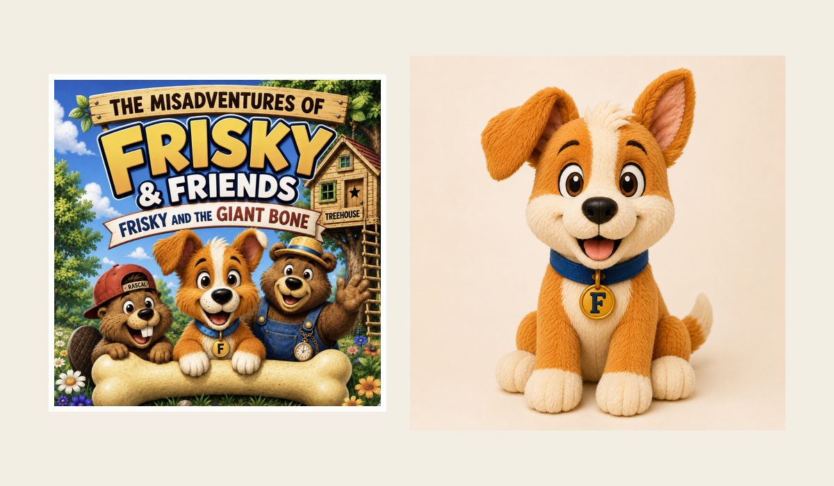 Frisky coloring book and orange plush toy bundle